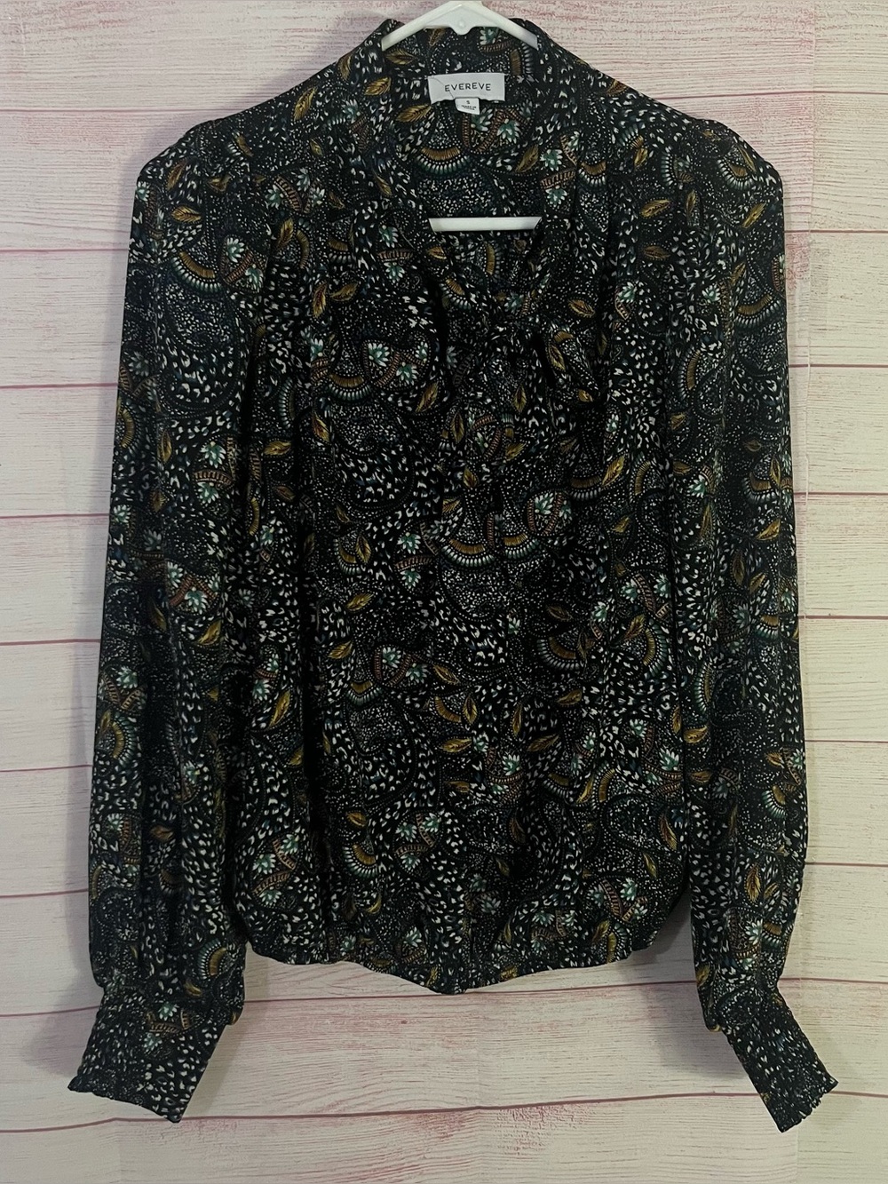 Evereve‎ Paisley Print Long Sleeve Tie Neck Blouse Small